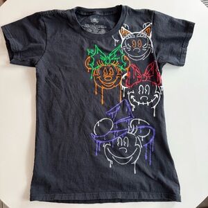Disney Halloween Black Tee with Colorful Spooky Mickey and Minnie Designs